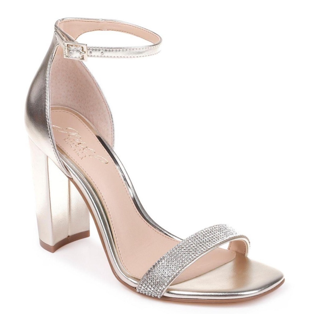 Badgley Mischka Jewel Silver Rhinestone Block Heels Shoes